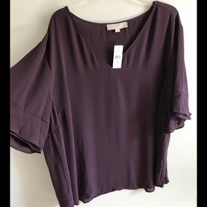 LOFT Plus New Purple Double-Ruffle Sleeve Shirt